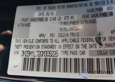 2016 Mazda Mazda3 I Touring from USA, damaged, VIN 3MZBM1L72GM305225